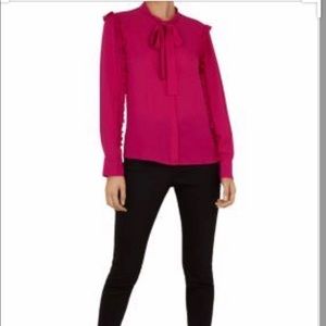 Ted Baker Long Sleeve Blouse Size 8 Ruffled Pink